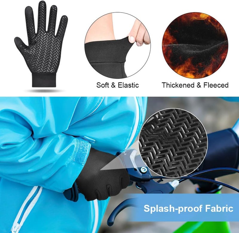 EEFOW Kids Winter Touch Screen Gloves - Cold Weather Windproof Waterproof Fleece Warm Gloves Anti-Slip Cycling Mittens for Aged 4-12 Children Boys & Girls - Image 4